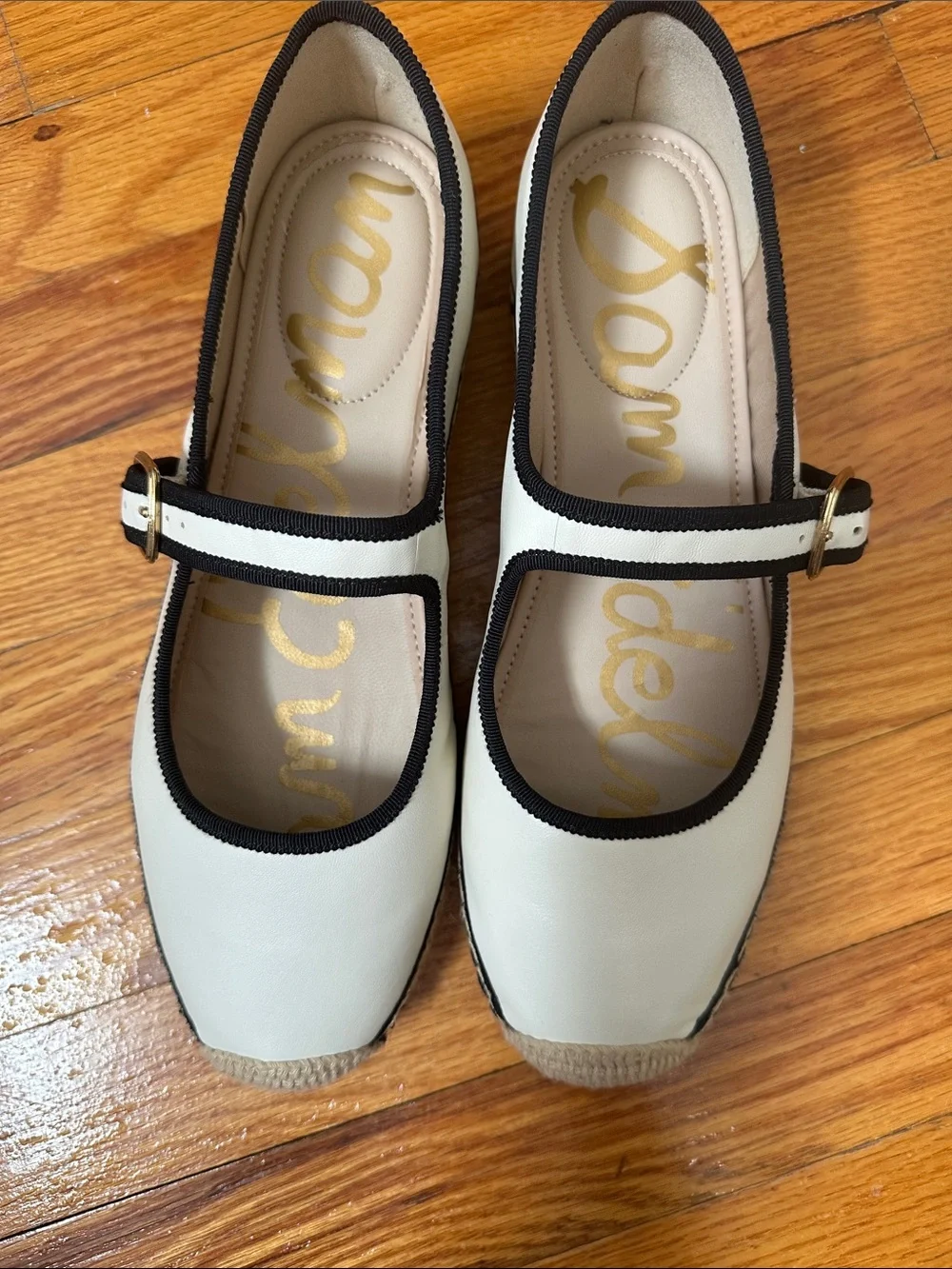 NEW! Sam Edelman Cream Mary Jane Espadrille Flats with Black Trim